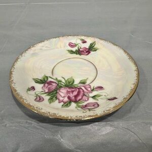 Vintage Norleans April Sweetpea Floral Saucer | Japan Pink Roses Gold Trim